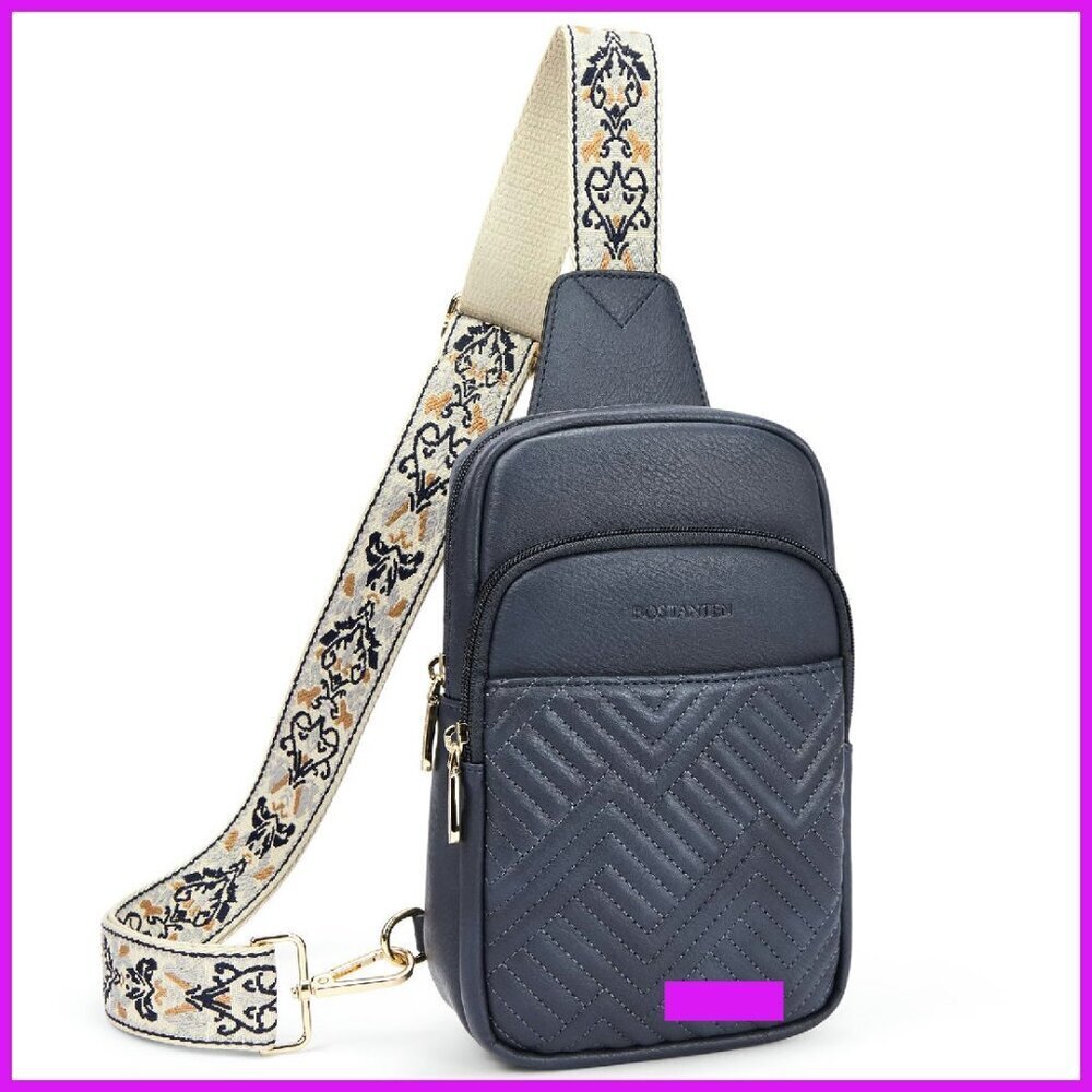 Quilted Vegan Leather Sling Bag Crossbody Purse Adjustable Strap Elegant Minimal